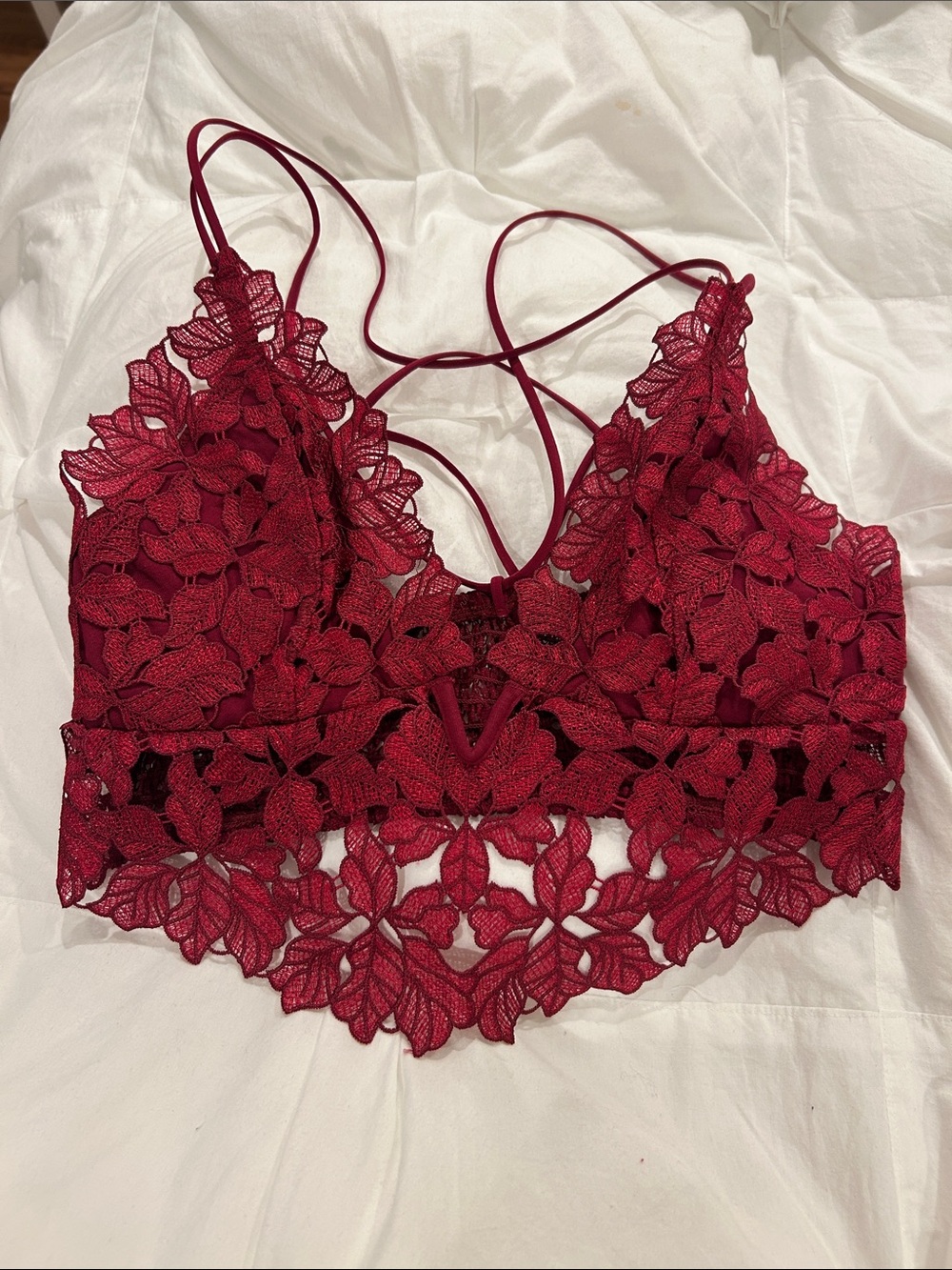 Free People Floral Lace Bralette in Wine Red